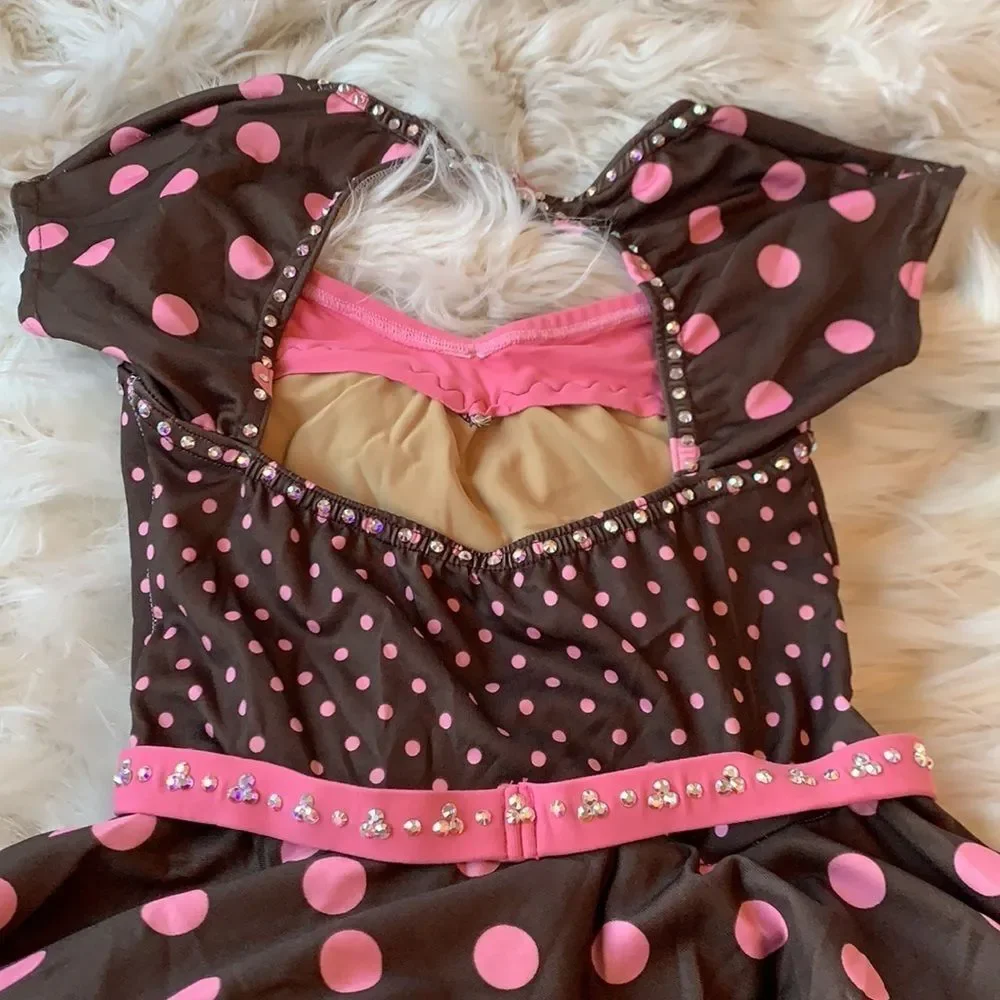 1950’s Style Brown & Pink Polka Dot dress with Tulle underskirt - L or XL Child